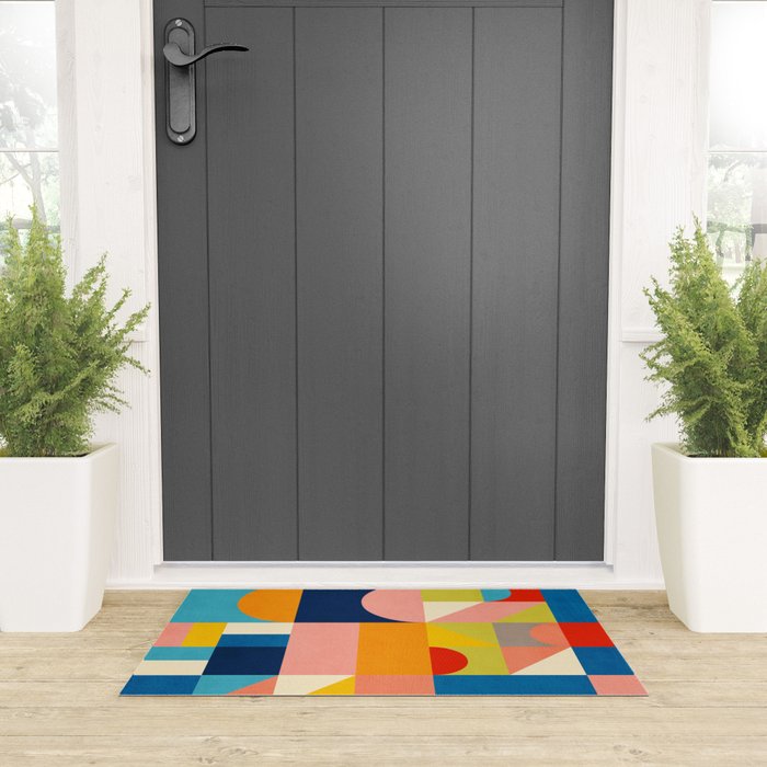 Bold Colorful Geometric Design Bright Vibrant Artwork Welcome Mat Gallery Image 3