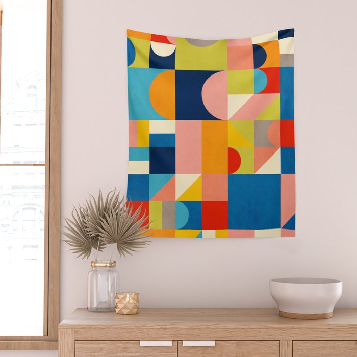 Bold Colorful Geometric Design Bright Vibrant Artwork Wall Tapestry Gallery Image 2