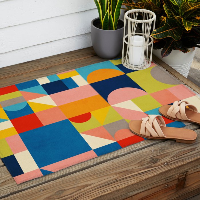Bold Colorful Geometric Design Bright Vibrant Artwork Outdoor Rug Gallery Image 2