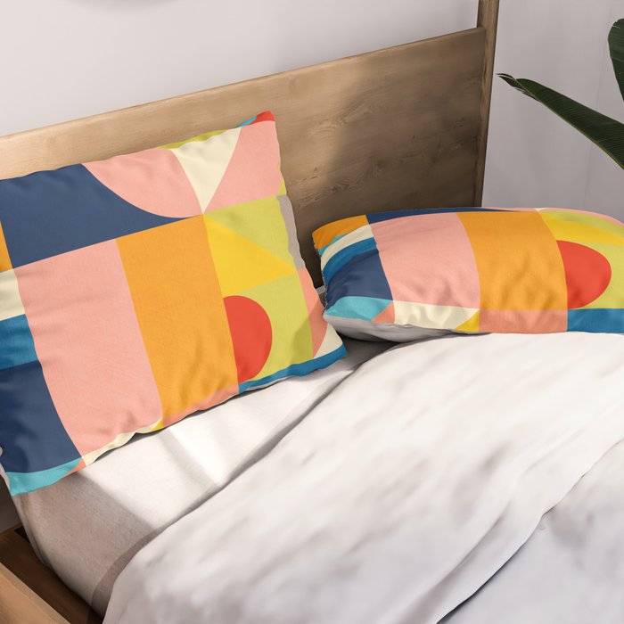 Bold Colorful Geometric Design Bright Vibrant Artwork Pillow Sham Gallery Image 2