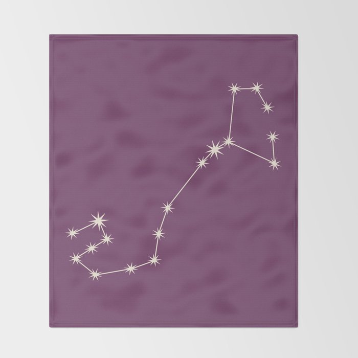 Scorpio Zodiac Star Constellation Line Art Mauve Purple Throw Blanket Gallery Image 2