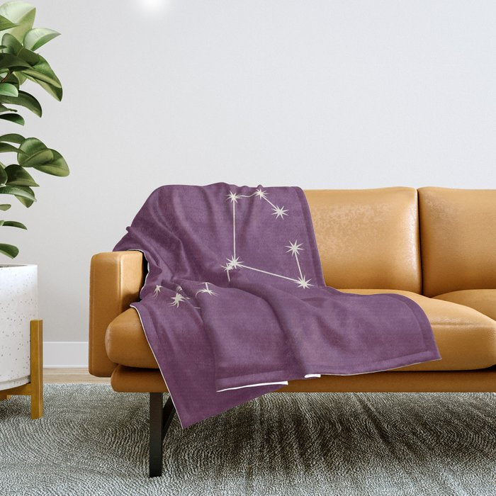 Scorpio Zodiac Star Constellation Line Art Mauve Purple Throw Blanket Gallery Image 1
