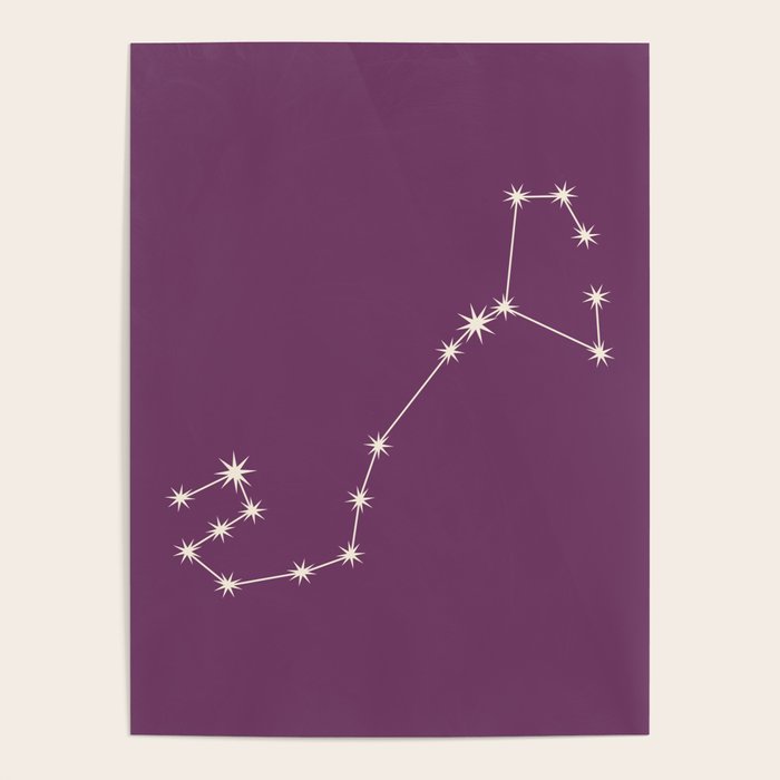 Scorpio Zodiac Star Constellation Line Art Mauve Purple Poster Gallery Image 1