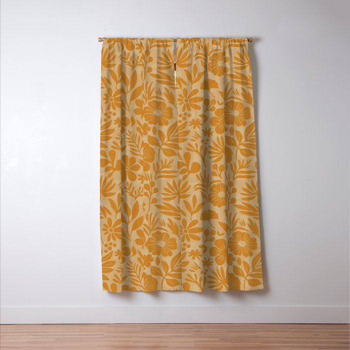 Charming Flower Shapes Amber Marigold Window Curtain Gallery Image 3