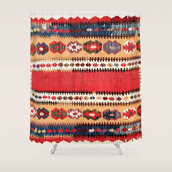 Obruk  Antique Konya Turkish Kilim Print Shower Curtain Gallery Image 1