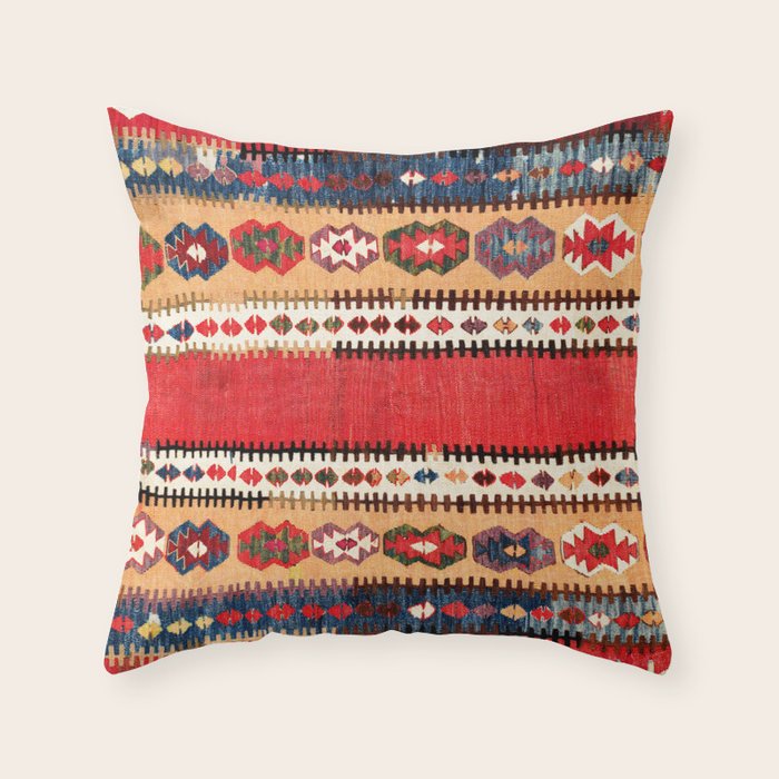 Obruk  Antique Konya Turkish Kilim Print Throw Pillow Gallery Image 6