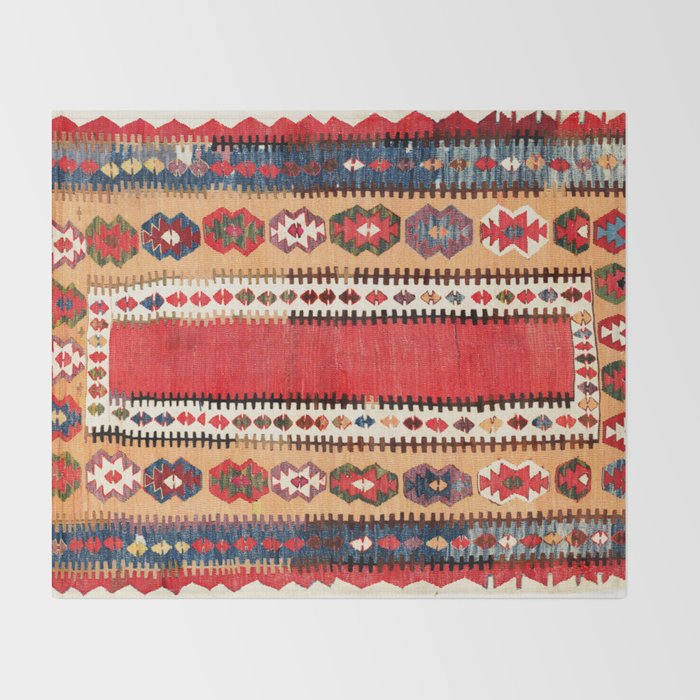 Obruk  Antique Konya Turkish Kilim Print Throw Blanket Gallery Image 2
