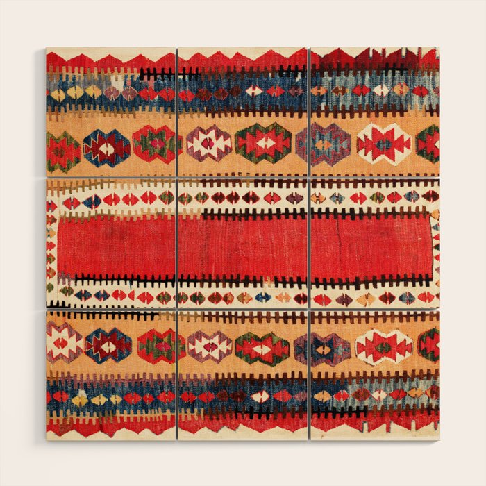 Obruk  Antique Konya Turkish Kilim Print Wood Wall Art Gallery Image 1