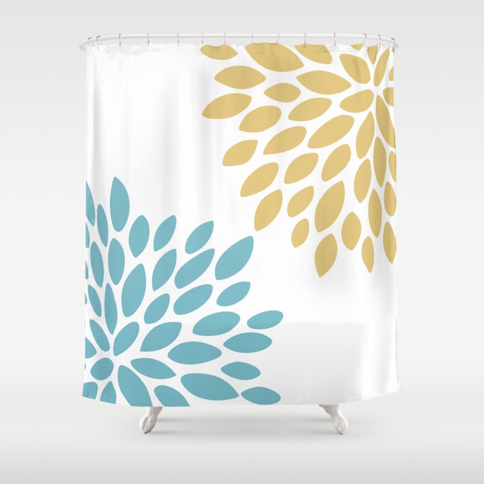 Duo Floral Prints, Yellow and Teal, Design Prints Shower Curtain Gallery Image 1