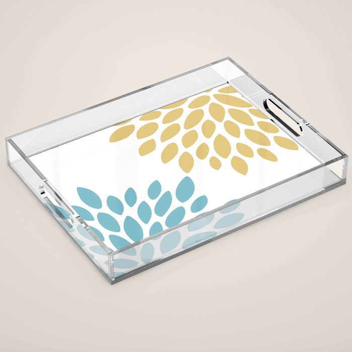 Duo Floral Prints, Yellow and Teal, Design Prints Acrylic Tray Gallery Image 1