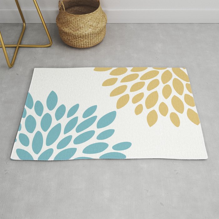 Duo Floral Prints, Yellow and Teal, Design Prints Rug Gallery Image 1