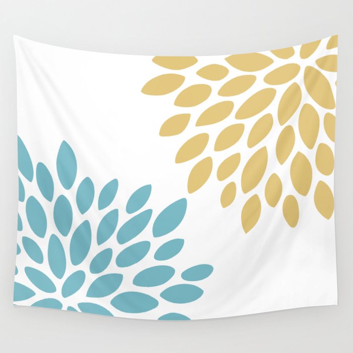 Duo Floral Prints, Yellow and Teal, Design Prints Wall Tapestry Gallery Image 4