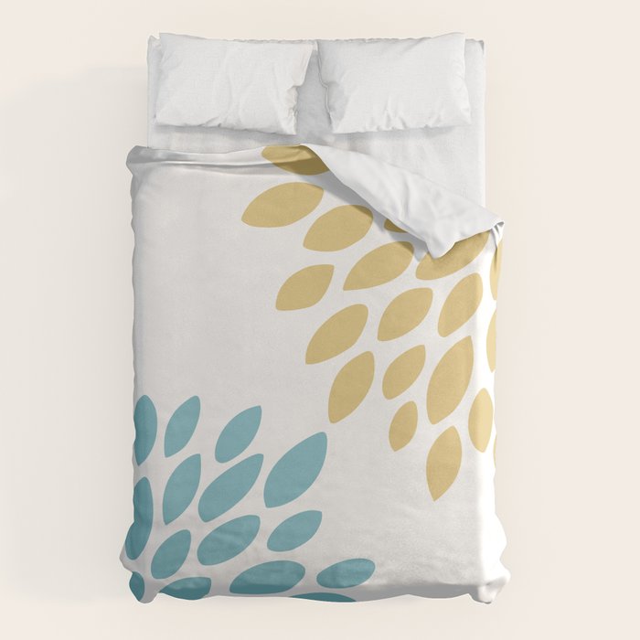 Duo Floral Prints, Yellow and Teal, Design Prints Duvet Cover Gallery Image 1
