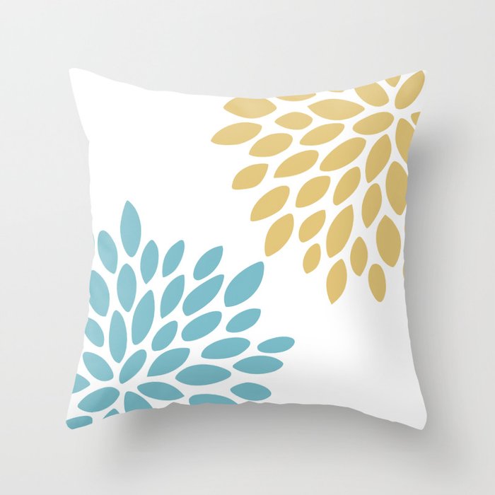 Duo Floral Prints, Yellow and Teal, Design Prints Throw Pillow Gallery Image 6