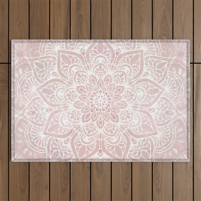 Mandala Yoga Love, Blush Pink Floral Outdoor Rug Gallery Image 1