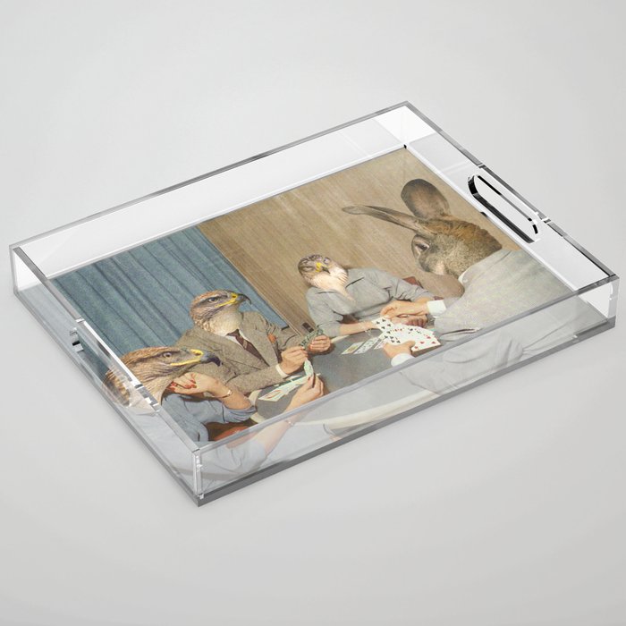 Too Late Mr. Hudson - Birds of prey playing poker with a rabbit in a casino Acrylic Tray Gallery Image 1