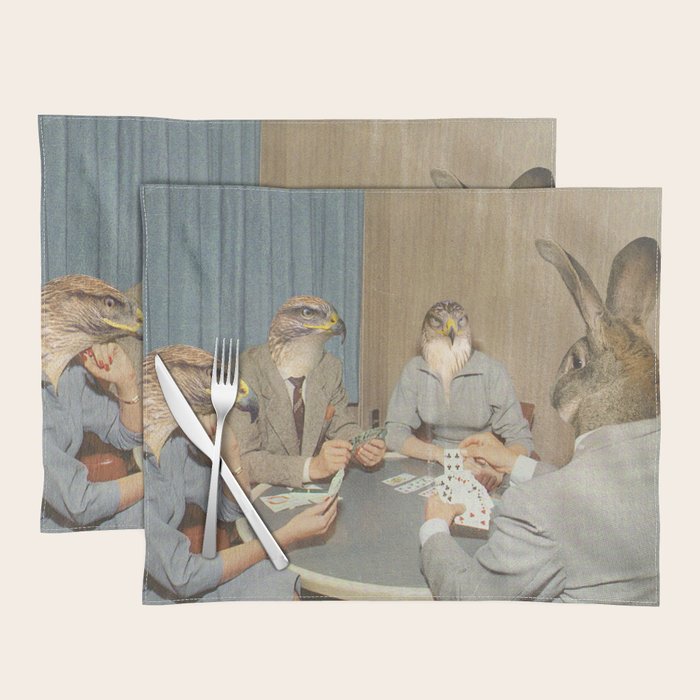 Too Late Mr. Hudson - Birds of prey playing poker with a rabbit in a casino Placemat Gallery Image 1