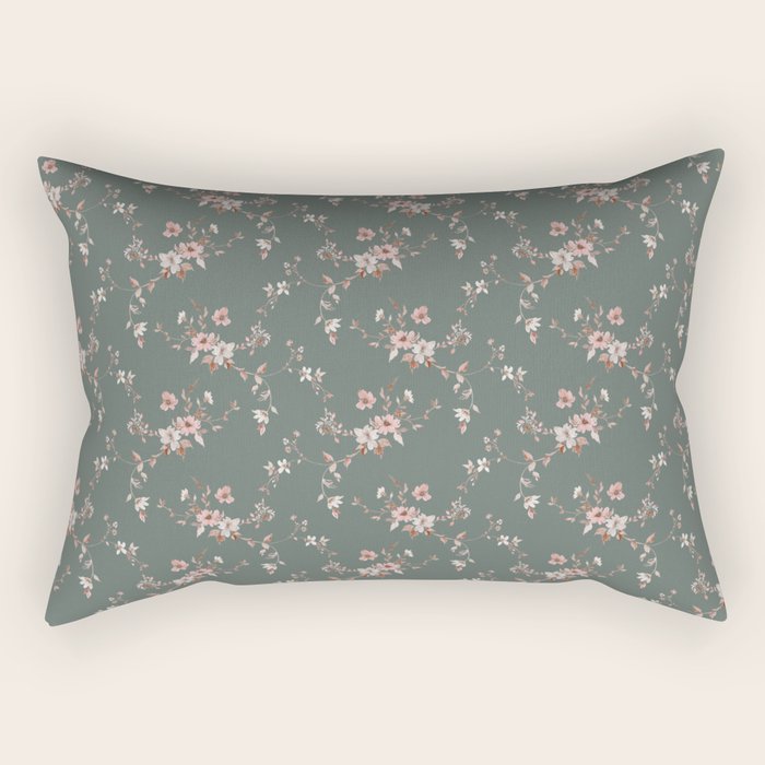 Watercolor Wildflowers - Sage Pink Rectangular Pillow Gallery Image 1
