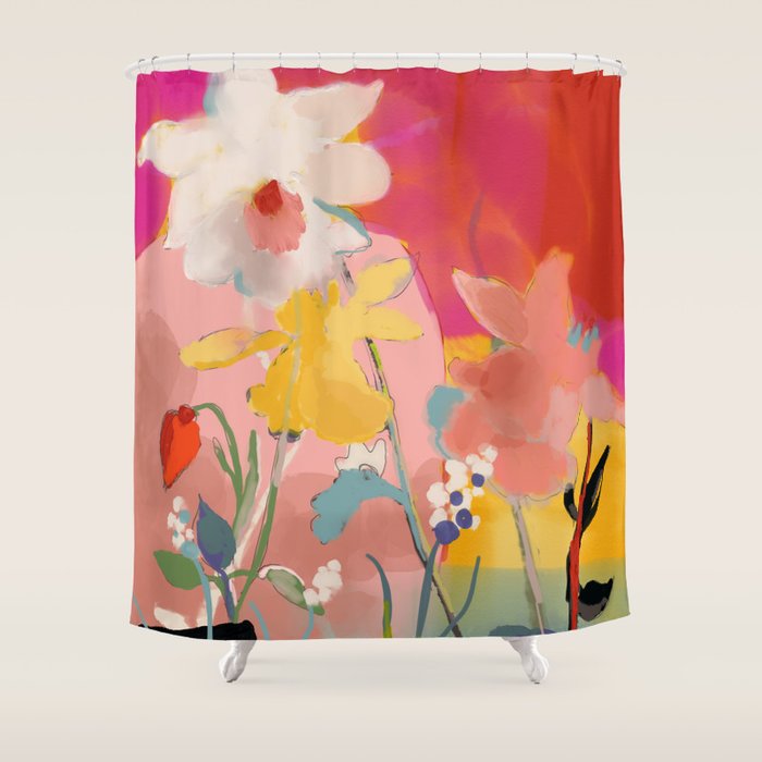 blooming abstract pink Shower Curtain Gallery Image 1