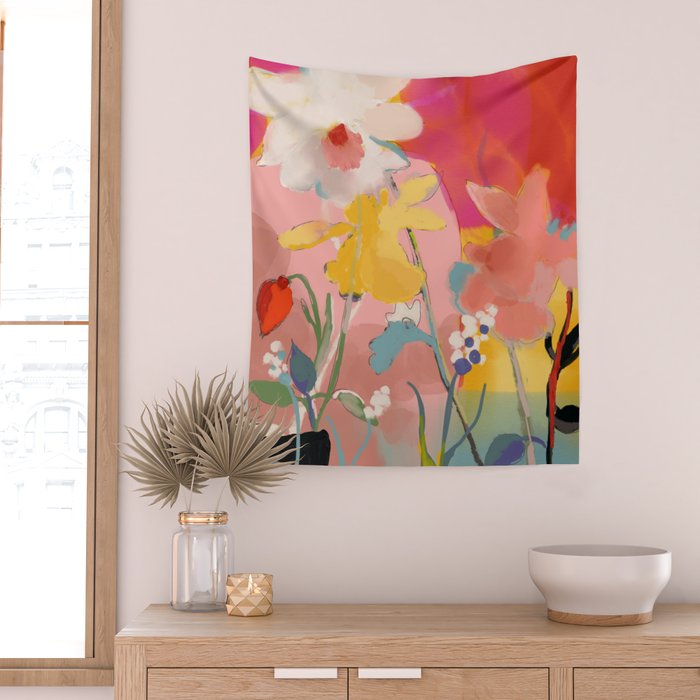 blooming abstract pink Wall Tapestry Gallery Image 2