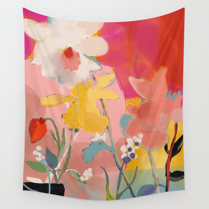 blooming abstract pink Wall Tapestry Gallery Image 1