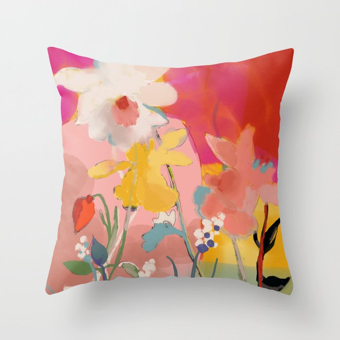 blooming abstract pink Throw Pillow Gallery Image 6