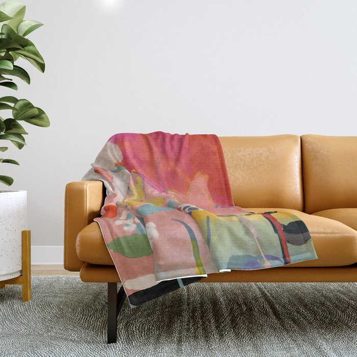 blooming abstract pink Throw Blanket Gallery Image 1