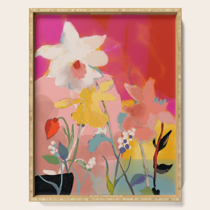 blooming abstract pink Serving Tray Gallery Image 1