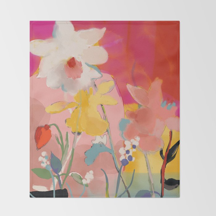 blooming abstract pink Throw Blanket Gallery Image 2