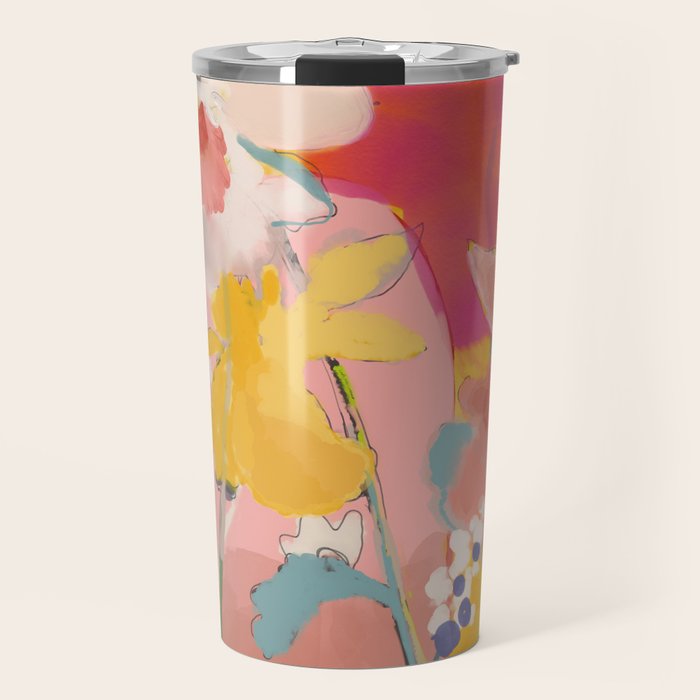 blooming abstract pink Travel Mug Gallery Image 1