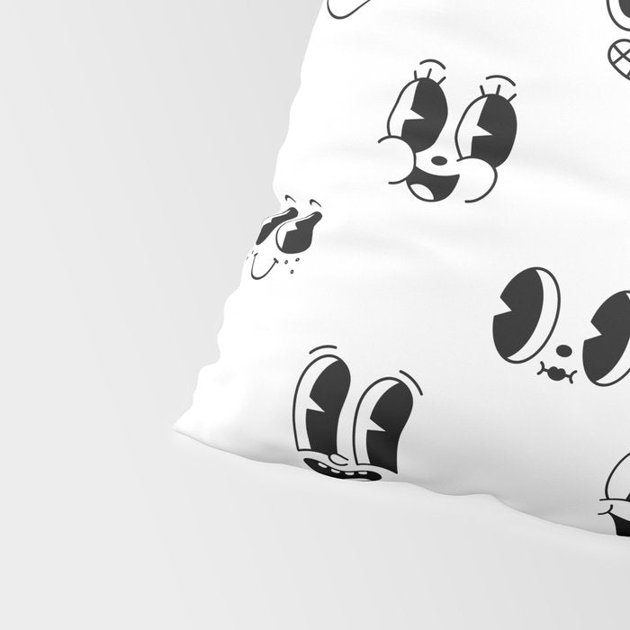 Vintage cartoon mascot face doodle pattern Pillow Sham Gallery Image 4