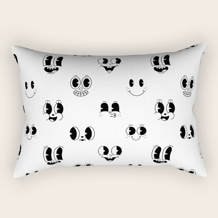 Vintage cartoon mascot face doodle pattern Rectangular Pillow Gallery Image 1