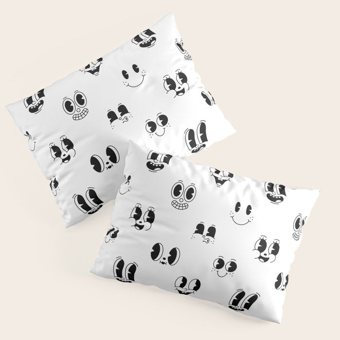 Vintage cartoon mascot face doodle pattern Pillow Sham Gallery Image 3