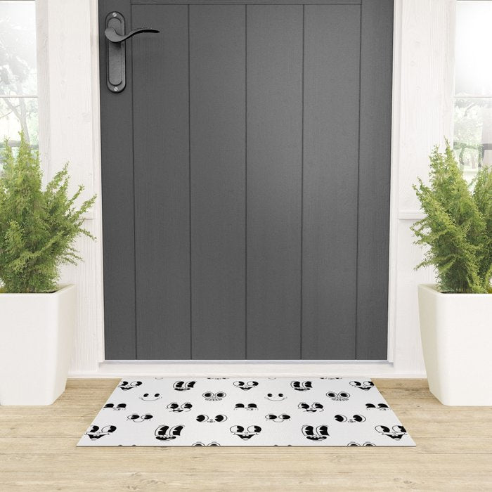 Vintage cartoon mascot face doodle pattern Welcome Mat Gallery Image 3