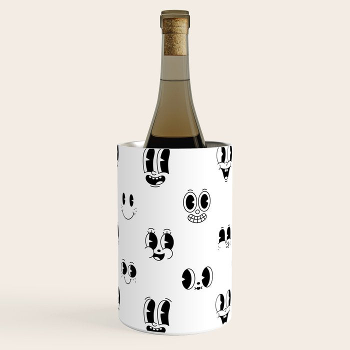 Vintage cartoon mascot face doodle pattern Wine Chiller Gallery Image 3
