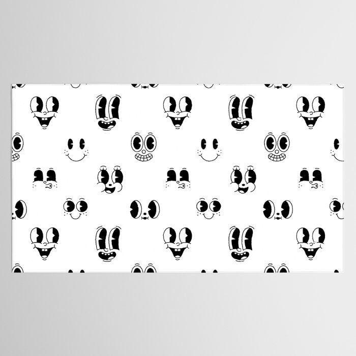 Vintage cartoon mascot face doodle pattern Tablecloth Gallery Image 2