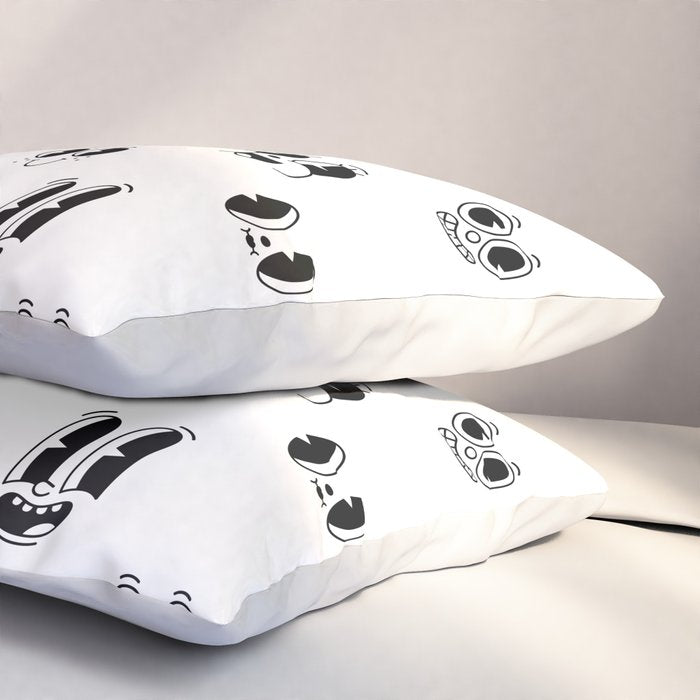 Vintage cartoon mascot face doodle pattern Pillow Sham Gallery Image 3