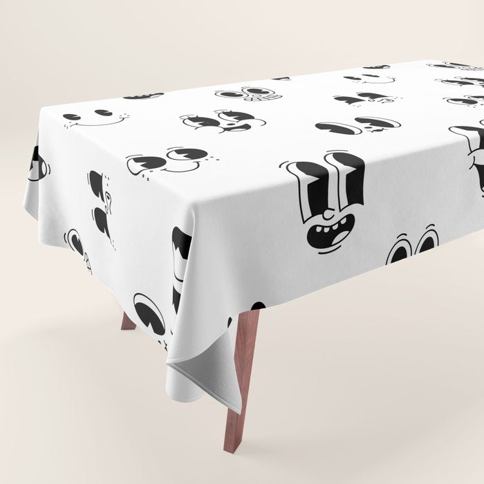 Vintage cartoon mascot face doodle pattern Tablecloth Gallery Image 1