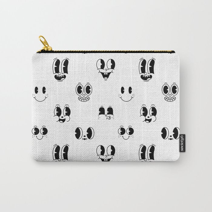 Vintage cartoon mascot face doodle pattern Carry All Pouch Gallery Image 1