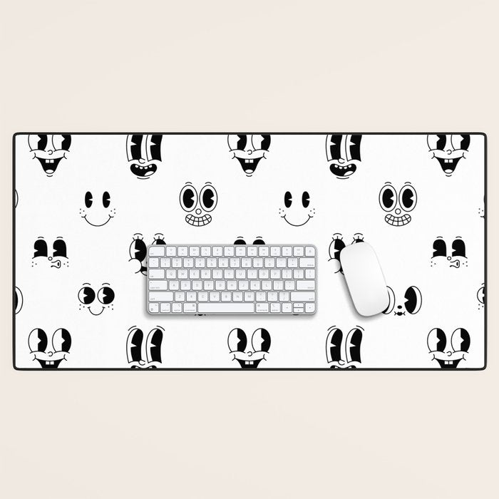 Vintage cartoon mascot face doodle pattern Desk Mat Gallery Image 1