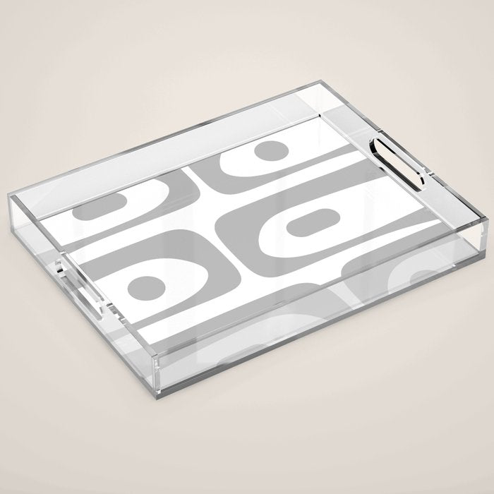 Mid Century Modern Retro Abstract Minimalist Piquet Pattern in Gray and White Acrylic Tray Gallery Image 1