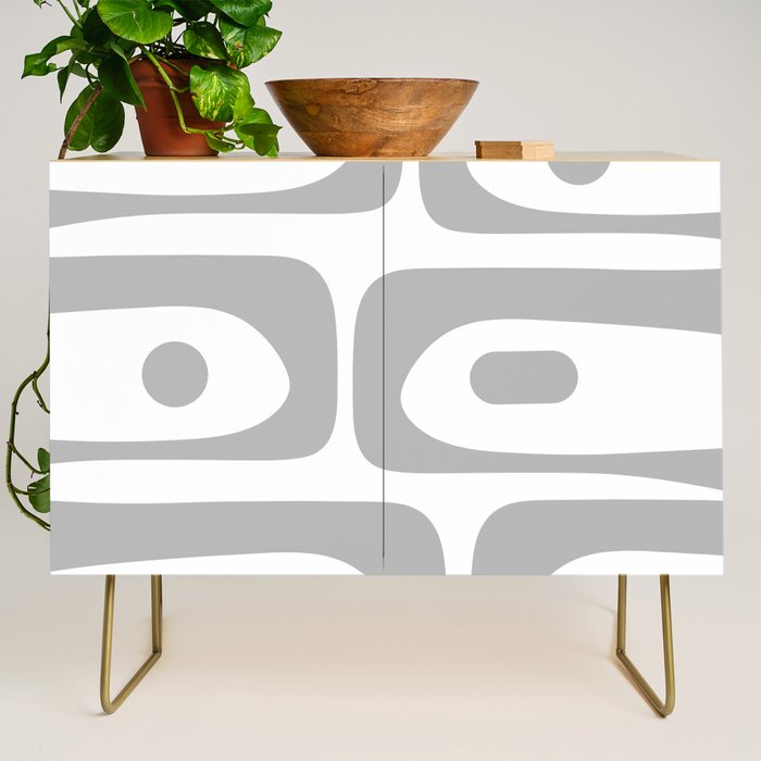Mid Century Modern Retro Abstract Minimalist Piquet Pattern in Gray and White Credenza Gallery Image 1
