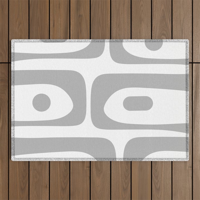Mid Century Modern Retro Abstract Minimalist Piquet Pattern in Gray and White Outdoor Rug Gallery Image 1