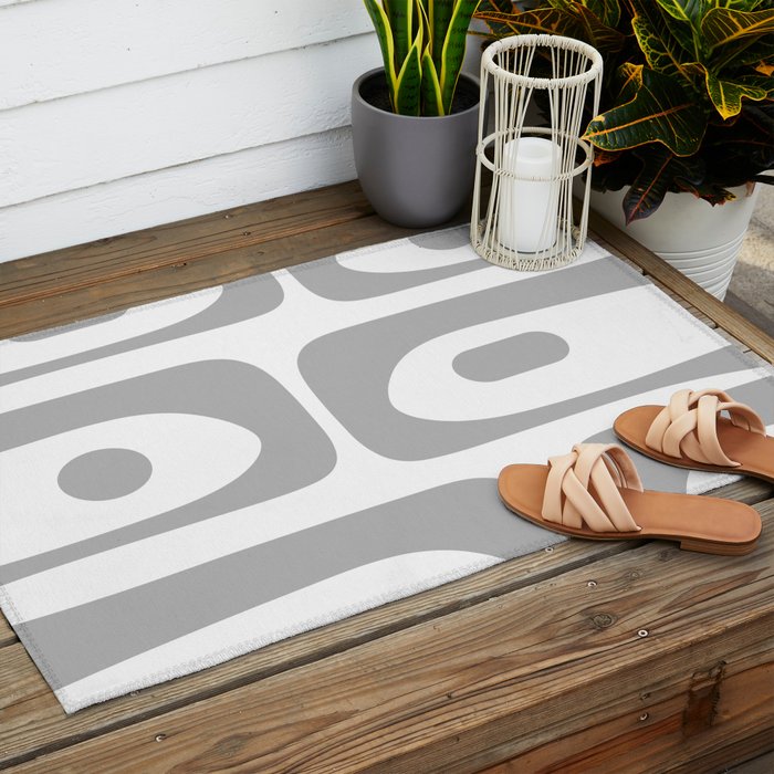 Mid Century Modern Retro Abstract Minimalist Piquet Pattern in Gray and White Outdoor Rug Gallery Image 2