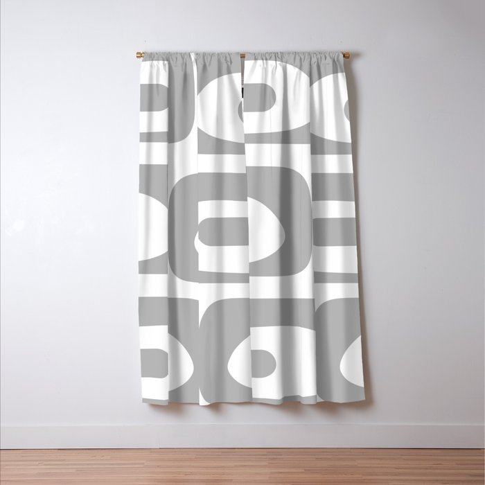 Mid Century Modern Retro Abstract Minimalist Piquet Pattern in Gray and White Window Curtain Gallery Image 3