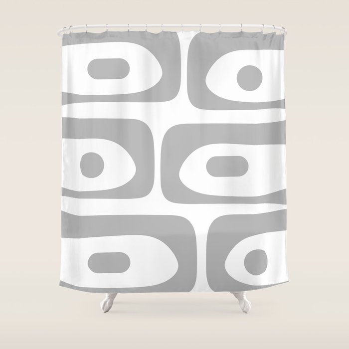 Mid Century Modern Retro Abstract Minimalist Piquet Pattern in Gray and White Shower Curtain Gallery Image 1