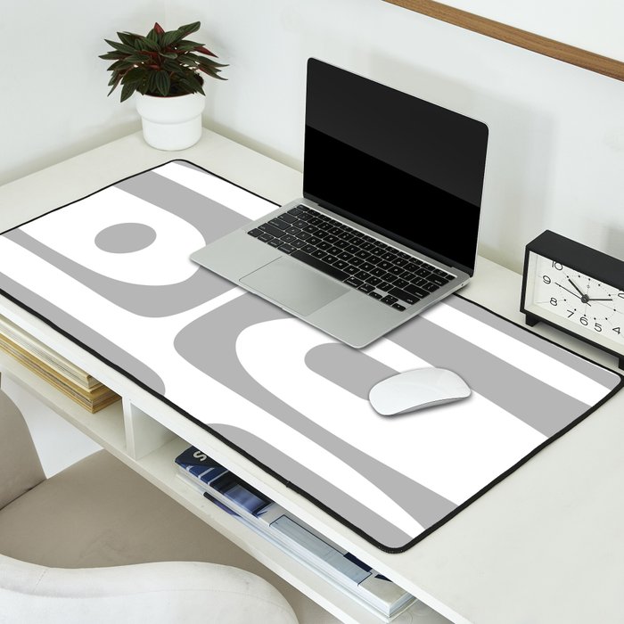 Mid Century Modern Retro Abstract Minimalist Piquet Pattern in Gray and White Desk Mat Gallery Image 2