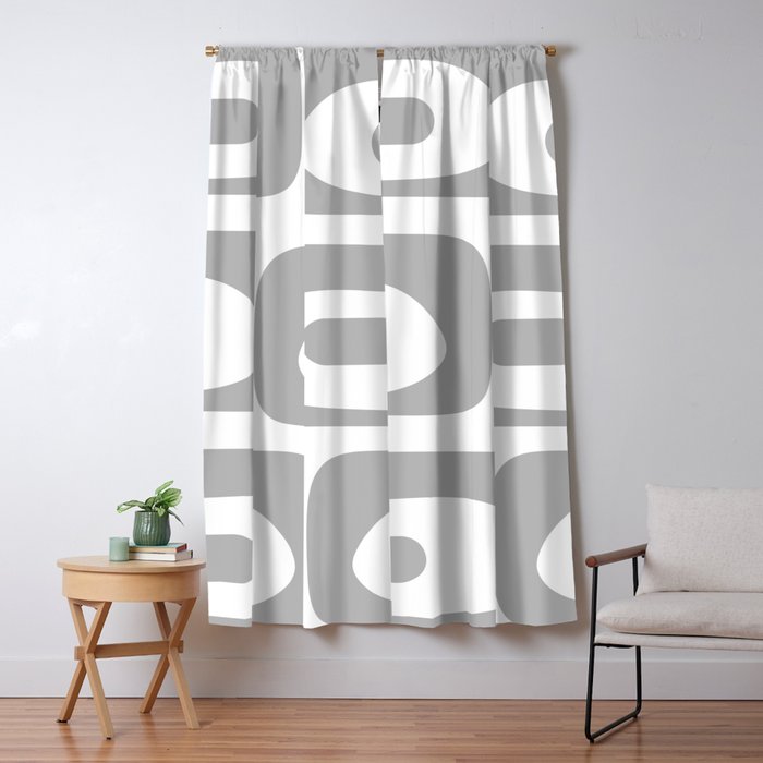 Mid Century Modern Retro Abstract Minimalist Piquet Pattern in Gray and White Window Curtain Gallery Image 5