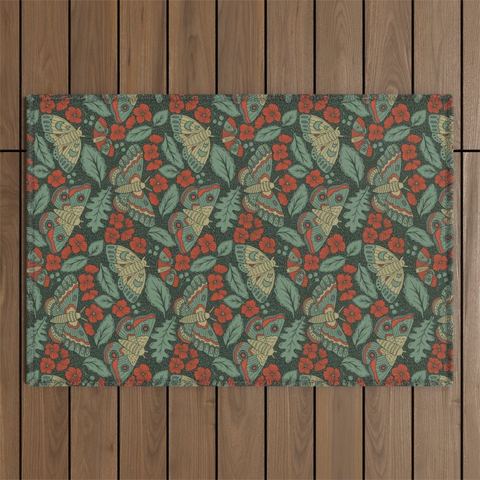 Moths in Emerald Twilight Outdoor Rug Gallery Image 1
