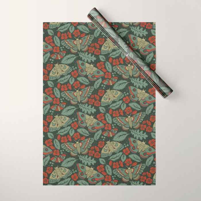 Moths in Emerald Twilight Wrapping Paper Gallery Image 1